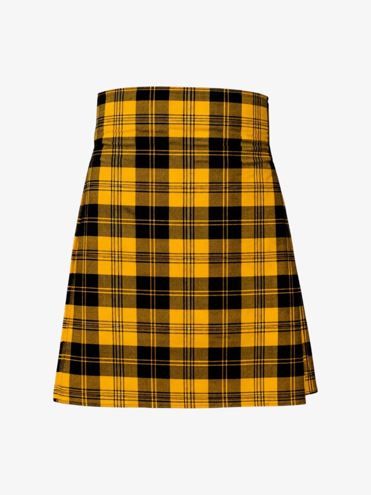 Yellow and black plaid kilt on a white background