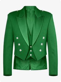 Giacca Kilt Prince Charlie Verde Kelly con Risvolti in Raso e Bottoni Quadrati Argento