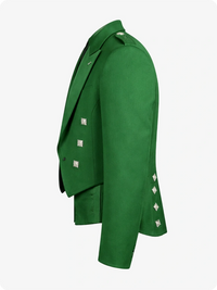 Giacca Kilt Prince Charlie Verde Kelly con Risvolti in Raso e Bottoni Quadrati Argento