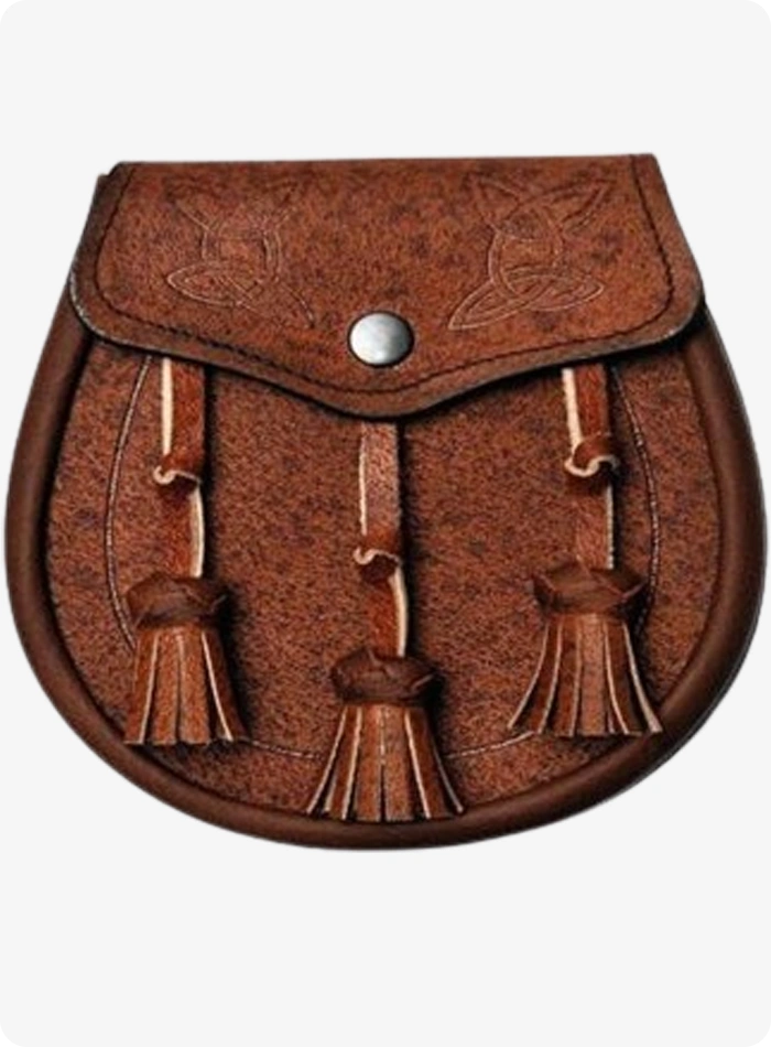 Custom Made Khaki Leather Twin Swirl Celtic Embossed Sporran