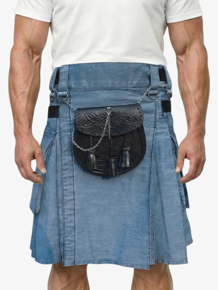 Gonna Scozzese in Denim Azzurro Chiaro