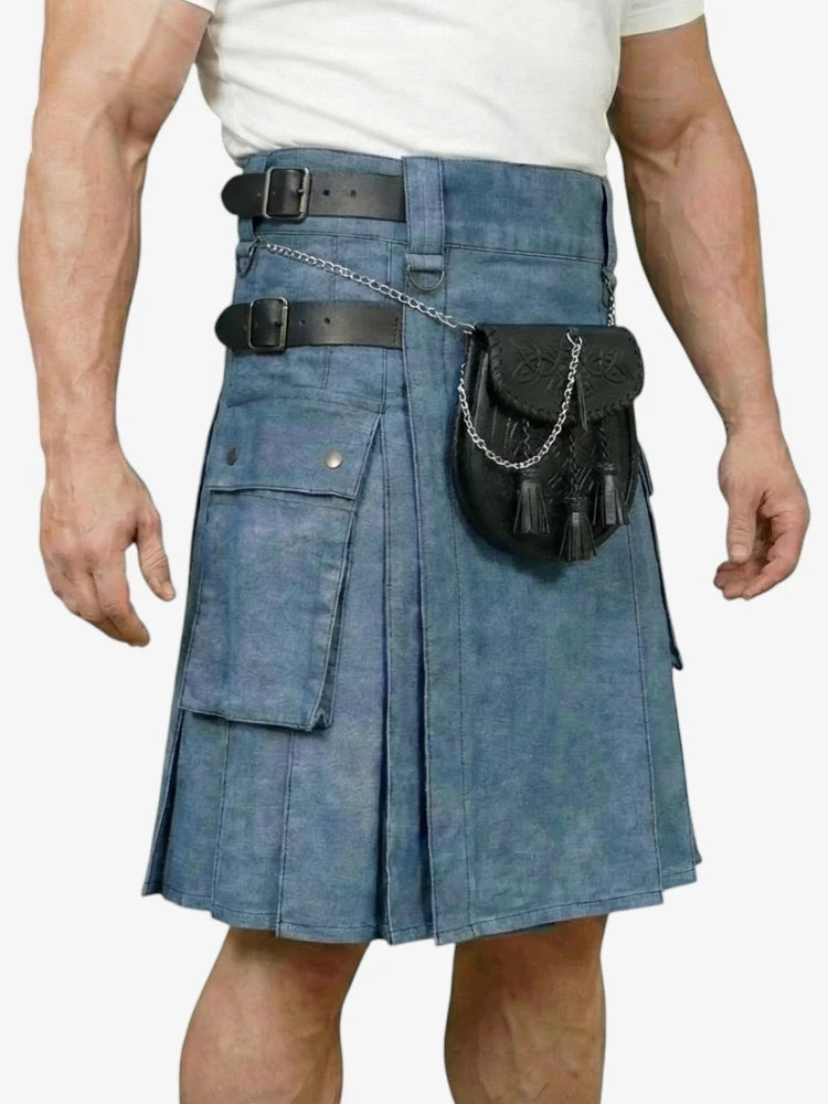 Gonna Scozzese in Denim Azzurro Chiaro