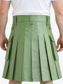 Light Green Genuine Leather Utility Kilt with Cargo Pockets & D-Rings