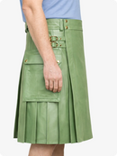 Light Green pleated kilt worn by a person on a white background