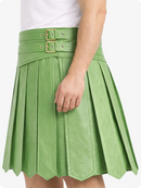 Light Green pleated skirt with a belt on a white background