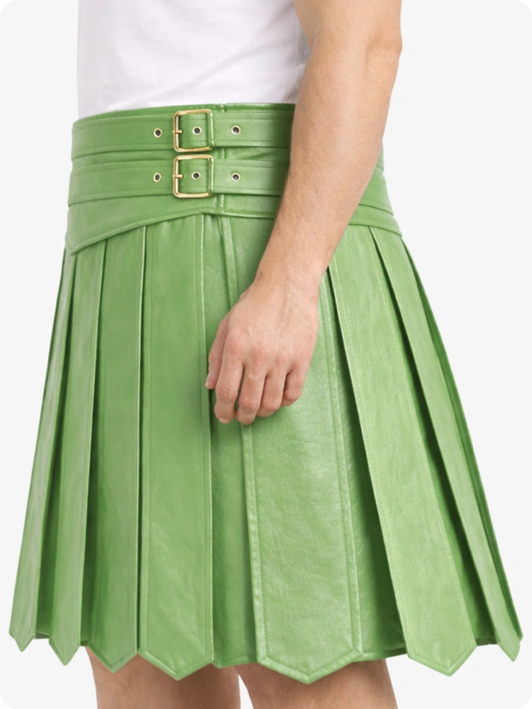 Light Green pleated skirt with a belt on a white background