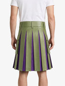 Light Green Leather Kilt With Purple Pleats Back