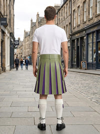 Light Green Leather Kilt With Purple Pleats Back Side