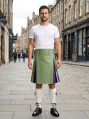 Light Green Leather Kilt With Purple Pleats Front Side