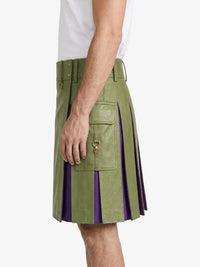 Light Green Leather Kilt With Purple Pleats Left