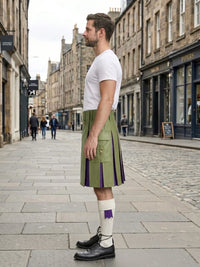 Light Green Leather Kilt With Purple Pleats Left  Side