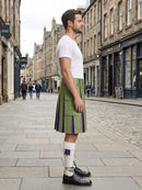 Light Green Leather Kilt With Purple Pleats Right Side