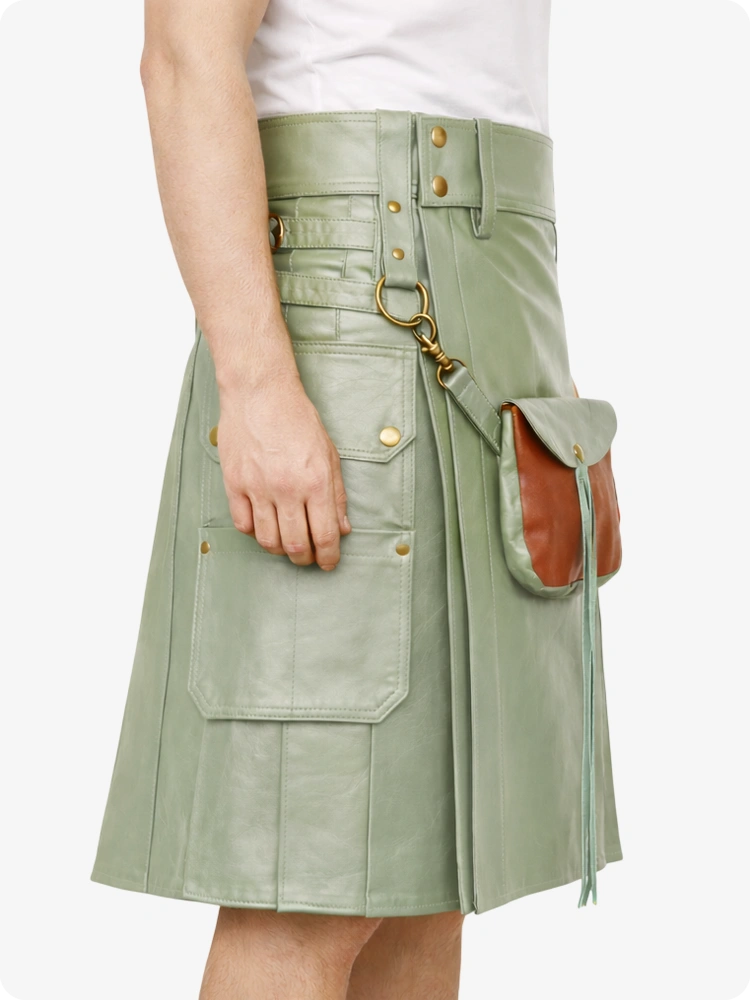 Light Green Leather Utility Kilt with Front Sporran