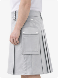 Light Grey Genuine Leather Utility Kilt with Cargo Pockets & D-Rings