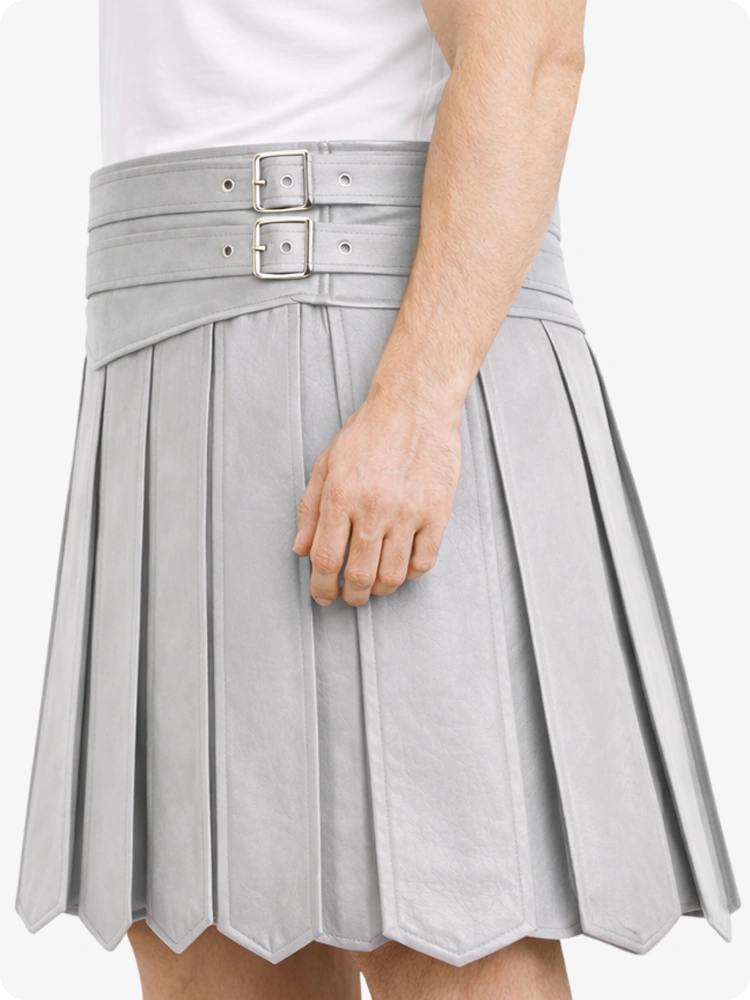 Light Gray pleated skirt with a belt on a white background