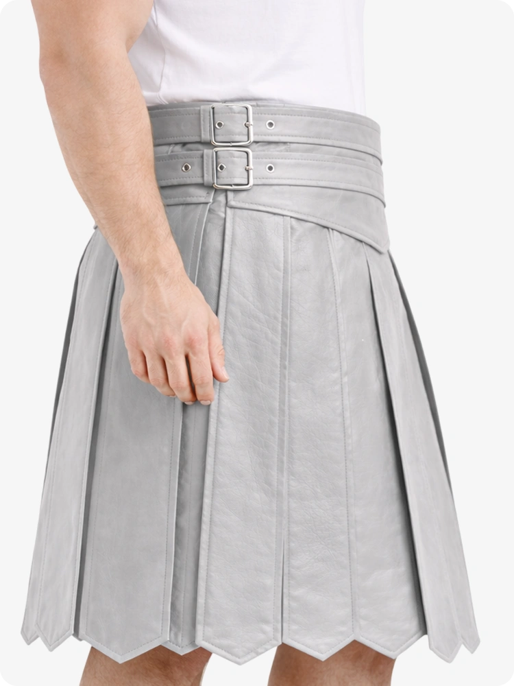 Light Gray pleated skirt with a belt on a white background
