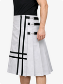 Light Grey skirt with black cross straps worn by a person on a white background