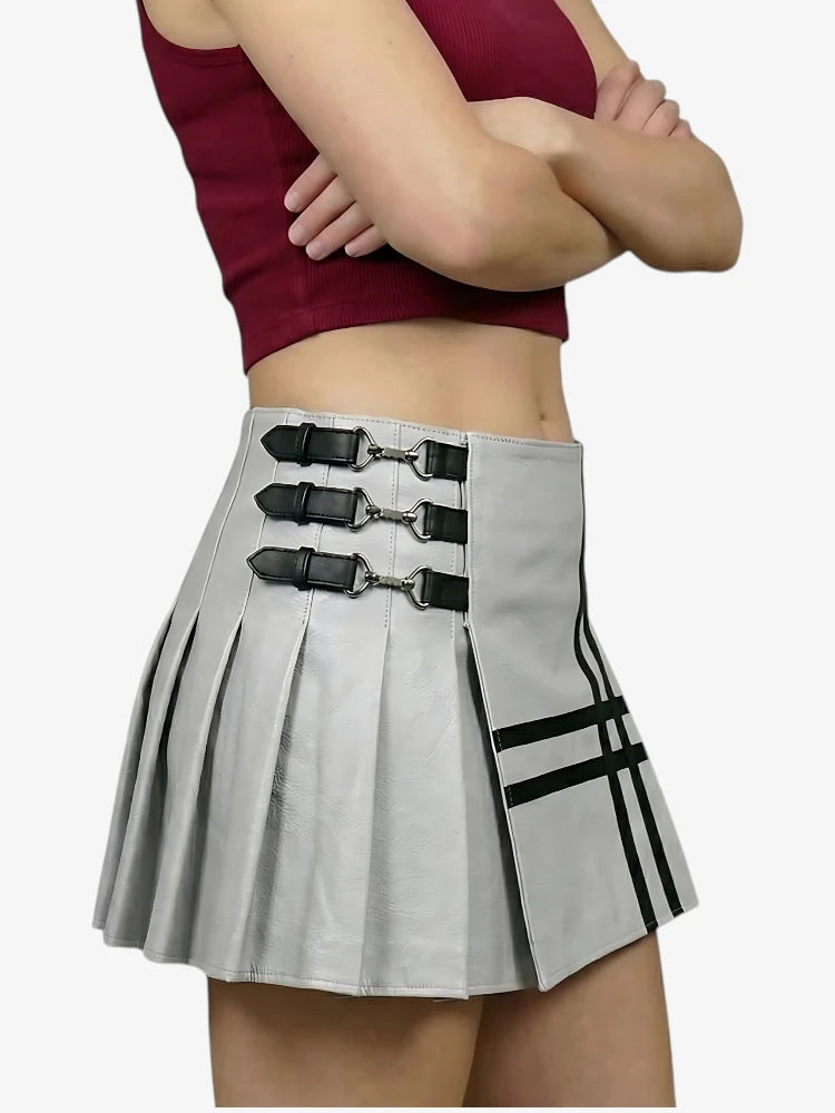 Kilt in pelle grigio chiaro da donna