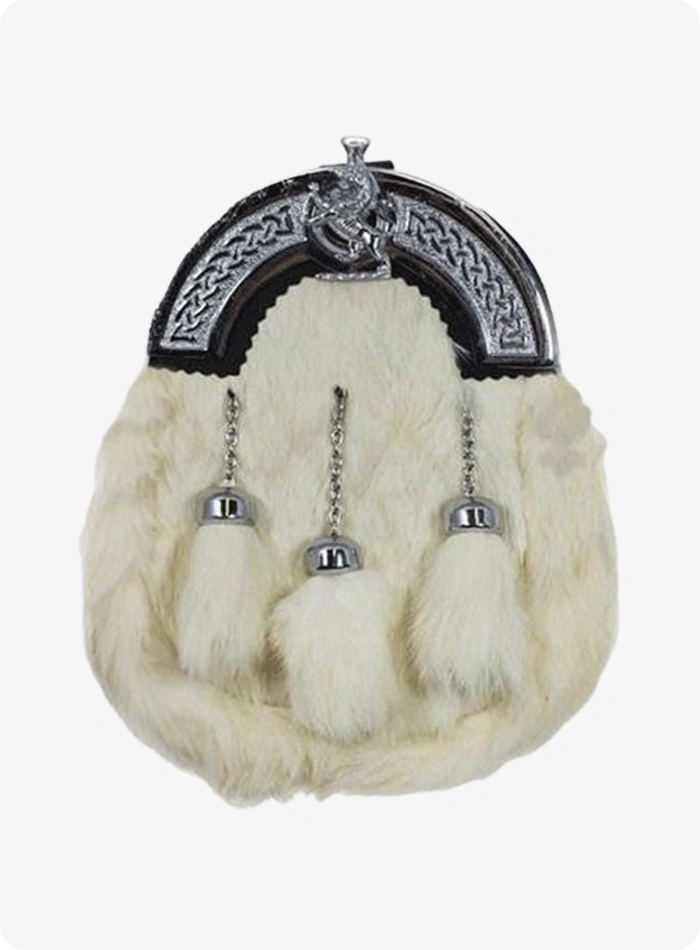 Lion Emblem White Rabbit Fur Chrome Sporran