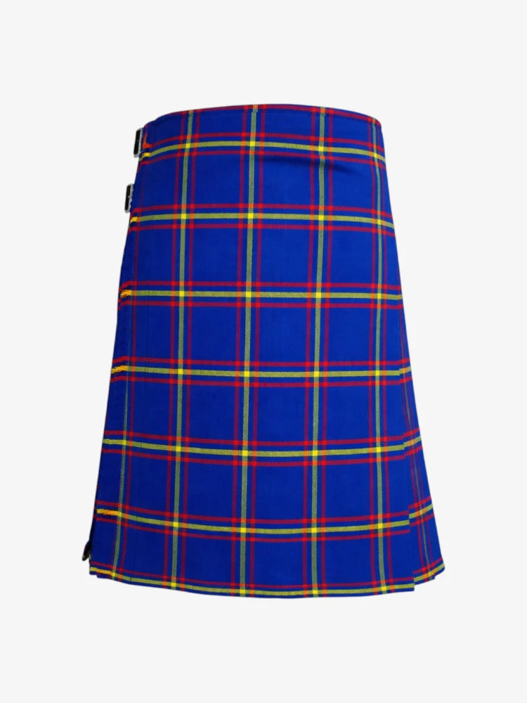 Blue plaid kilt on a white background