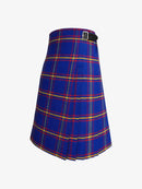 Blue plaid kilt with a belt on a white background