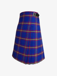 Blue plaid kilt with a belt on a white background