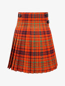 Plaid kilt with orange, green, and blue pattern on a white background