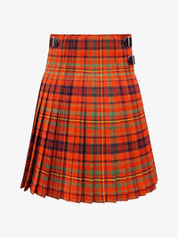 Plaid kilt with orange, green, and blue pattern on a white background