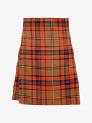 Plaid kilt with orange, green, and blue pattern on a white background