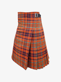 Plaid kilt with orange and blue pattern on a white background