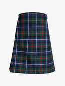 Plaid kilt with green, blue, and red pattern on a white background