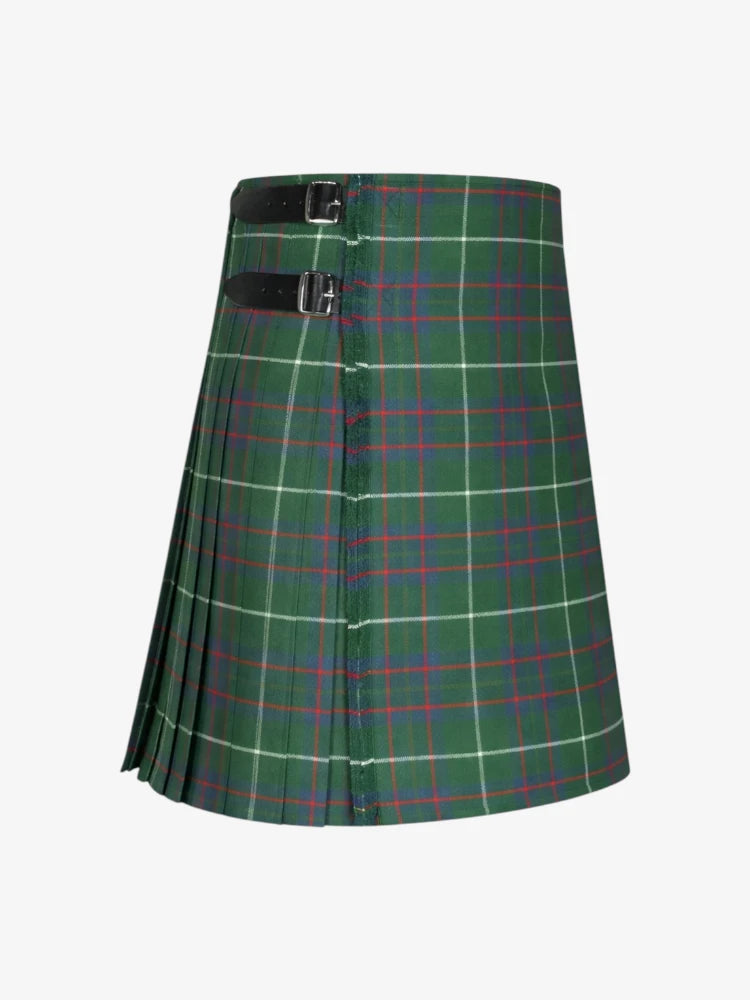 Green plaid kilt with a belt on a white background