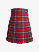Plaid kilt with red, green, and blue pattern on a white background