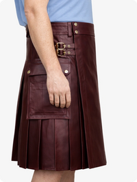 Maroon Genuine Leather Utility Kilt with Side Pockets