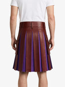 Maroon Leather Kilt With Purple Pleats Back