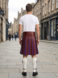 Maroon Leather Kilt With Purple Pleats Back Side