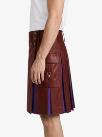 Maroon Leather Kilt With Purple Pleats Left
