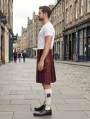 Maroon Leather Kilt With Purple Pleats Left Side