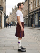 Maroon Leather Kilt With Purple Pleats Right Side