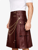 Maroon Leather Utility Kilt with Chain Detailing & Adjustable Straps