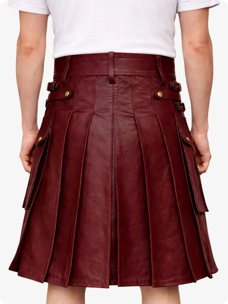 Maroon Leather Utility Kilt with Front Sporran