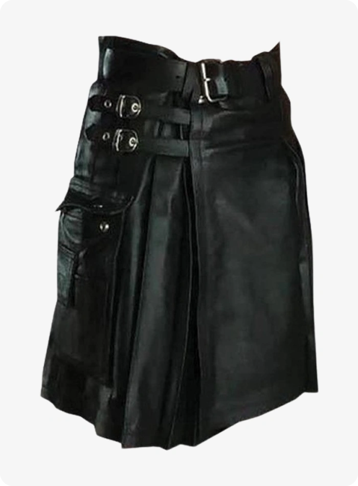 Custom Made Men Black Leather Kilt