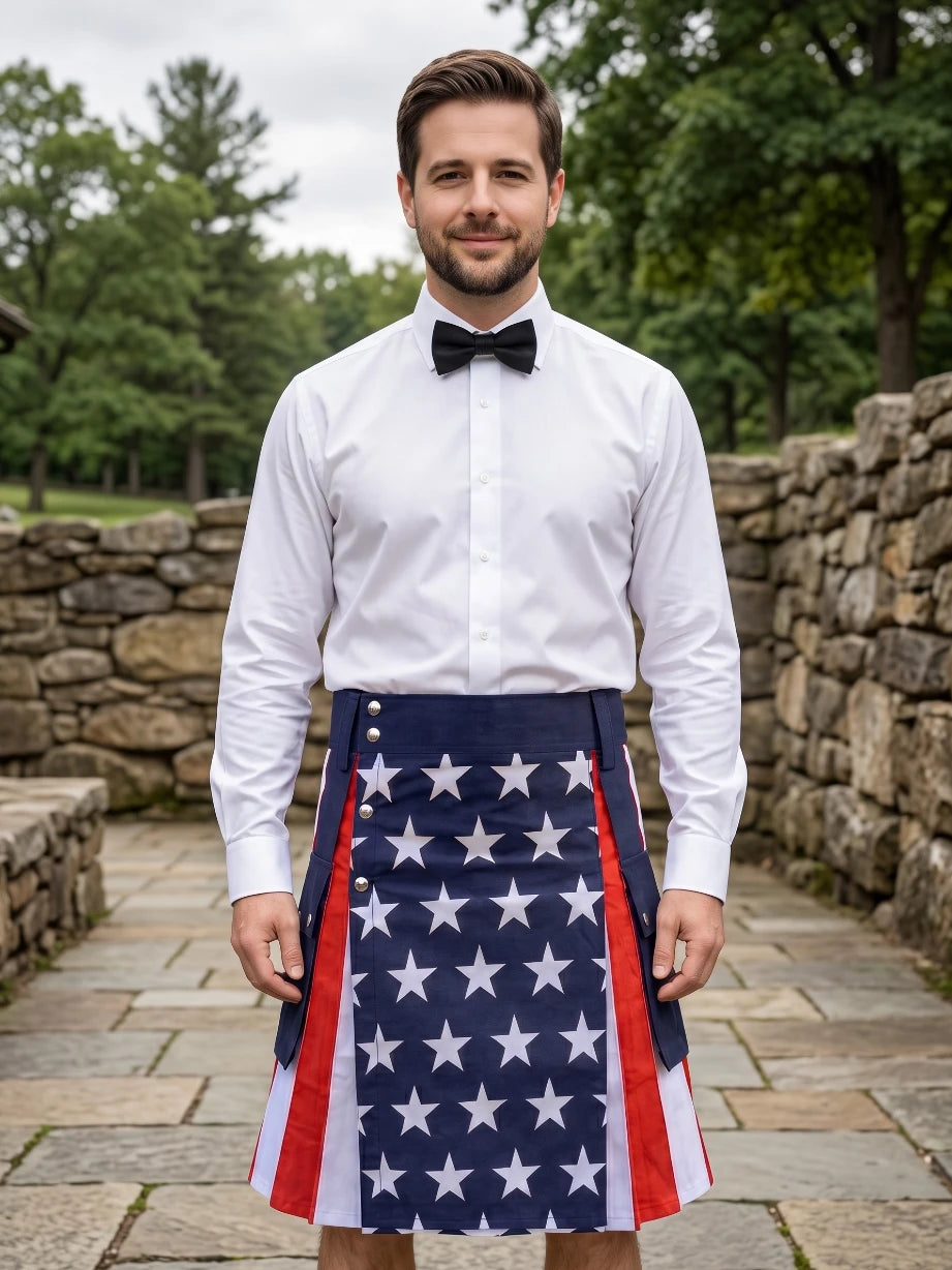 Kilt utility tradizionale in cotone con bandiera americana su misura