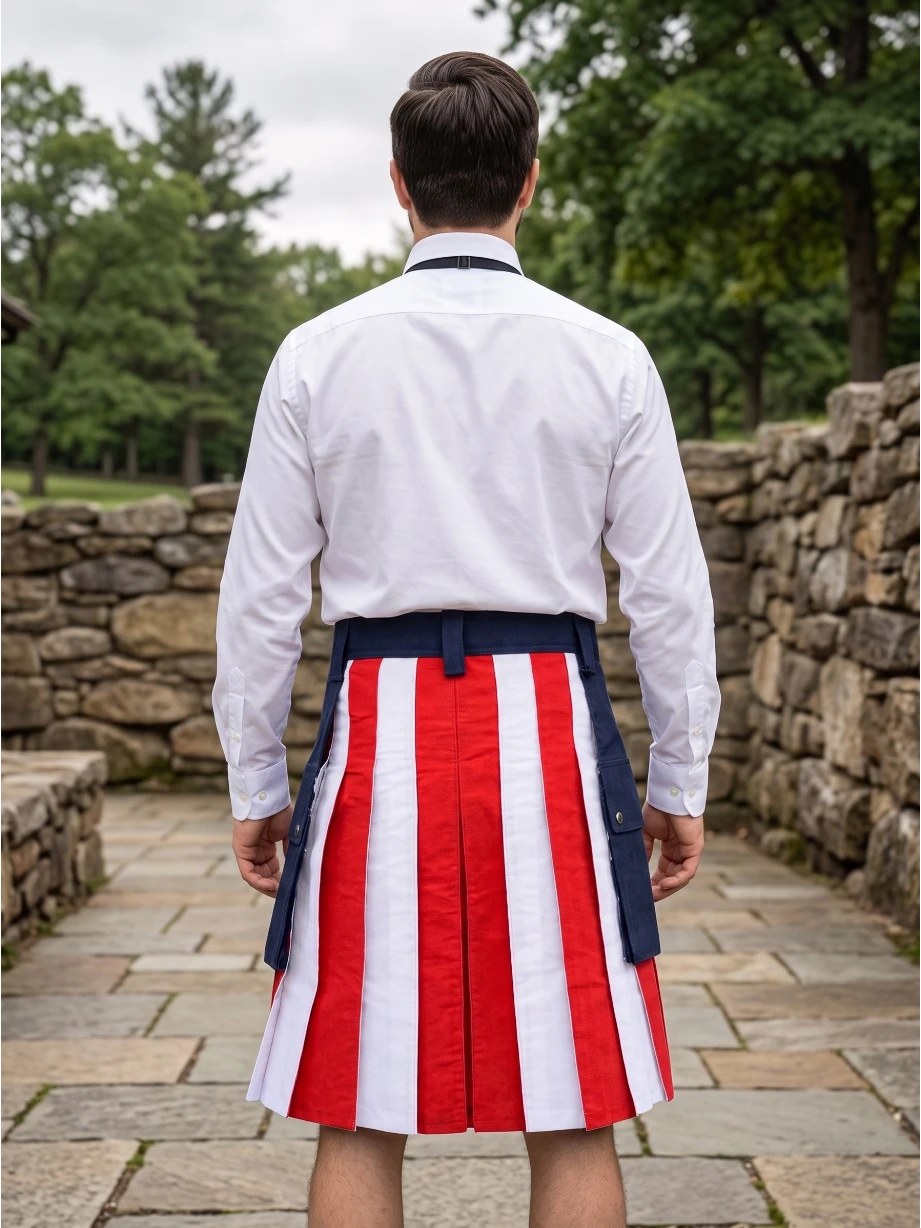 Kilt utility tradizionale in cotone con bandiera americana su misura