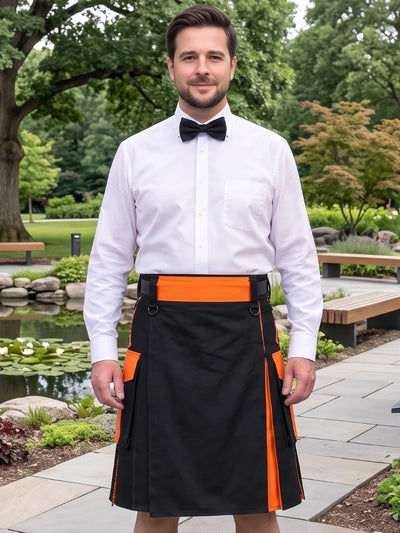 Utility Kilt nero e arancione su misura