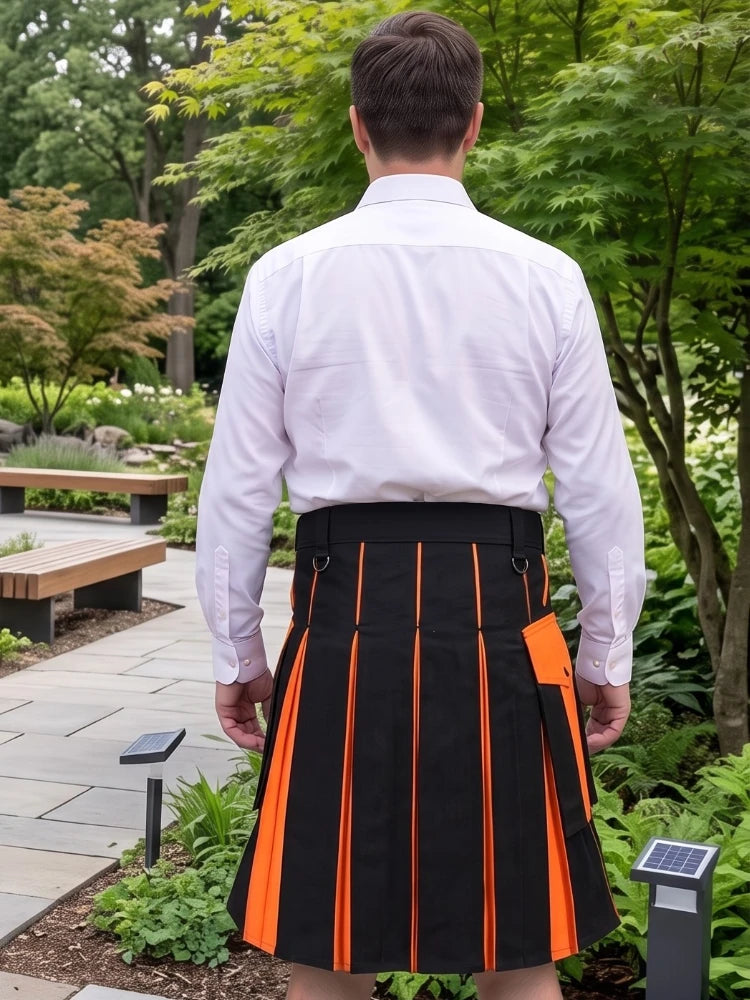 Utility Kilt nero e arancione su misura