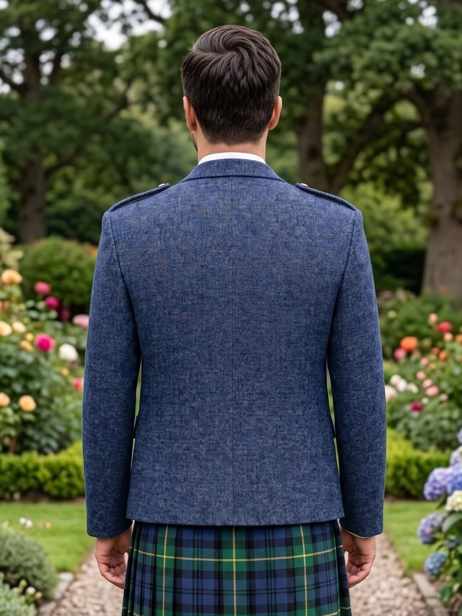 Giacca Kilt Argyle in Tweed Blu con Gilet