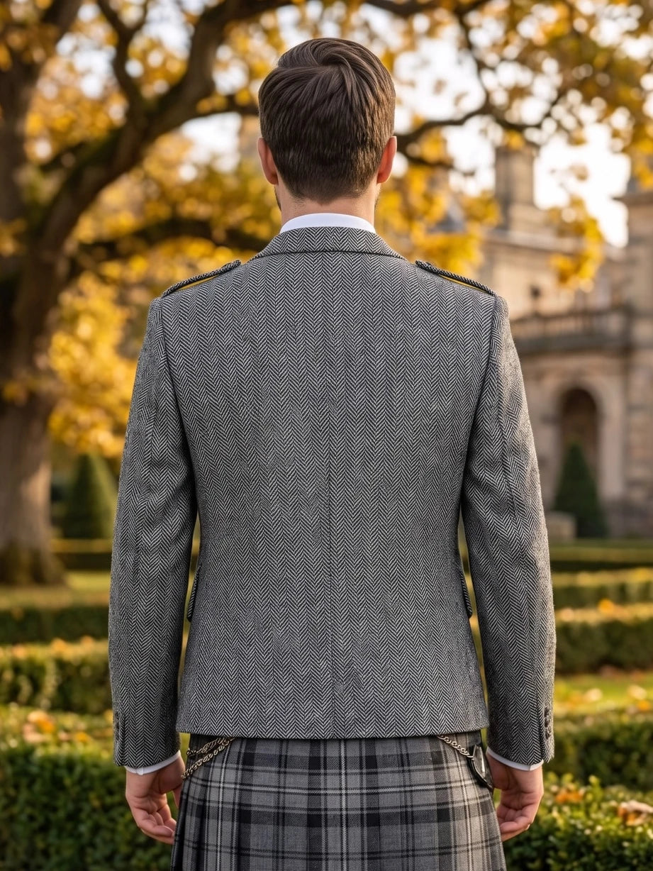 Giacca Casual da Kilt in Tweed Grigio Chiaro con Gilet