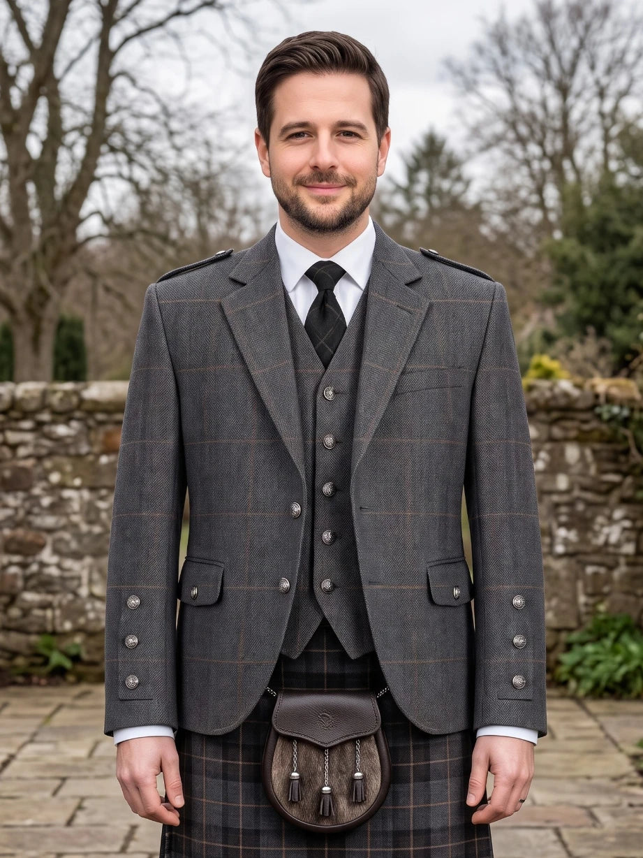 Giacca Kilt Argyle in Tweed Grigio Carbone con Gilet