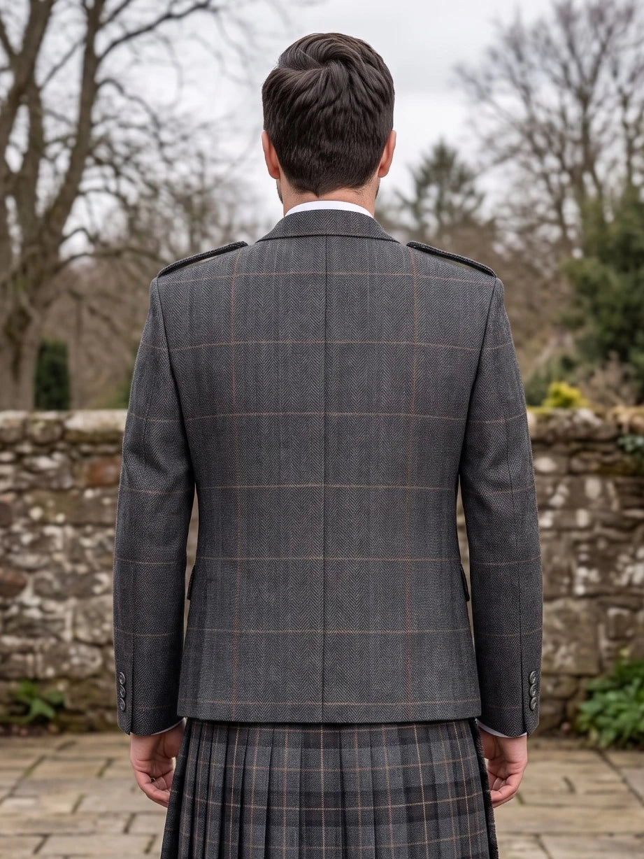 Giacca Kilt Argyle in Tweed Grigio Carbone con Gilet